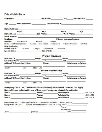 Patient Intake Forms